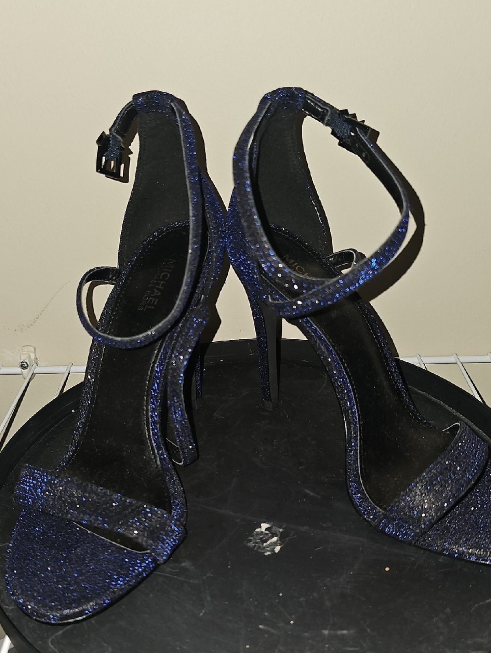 NWOB Michael Kors Blue Glitter Ankle-Strap Stiletto Heels
